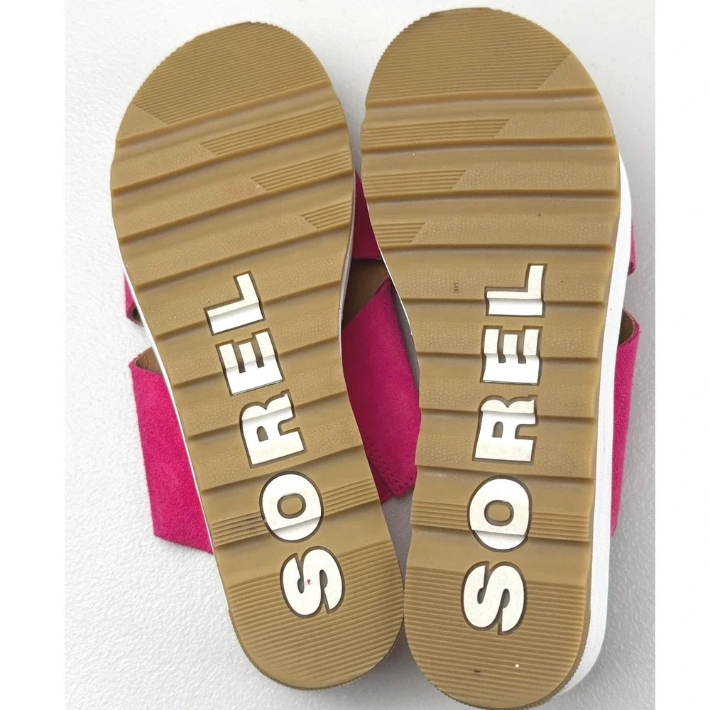 Sorel Cameron Flatform Slide Sandals Fuchsia Pink Suede NL4978-650 Womens 8